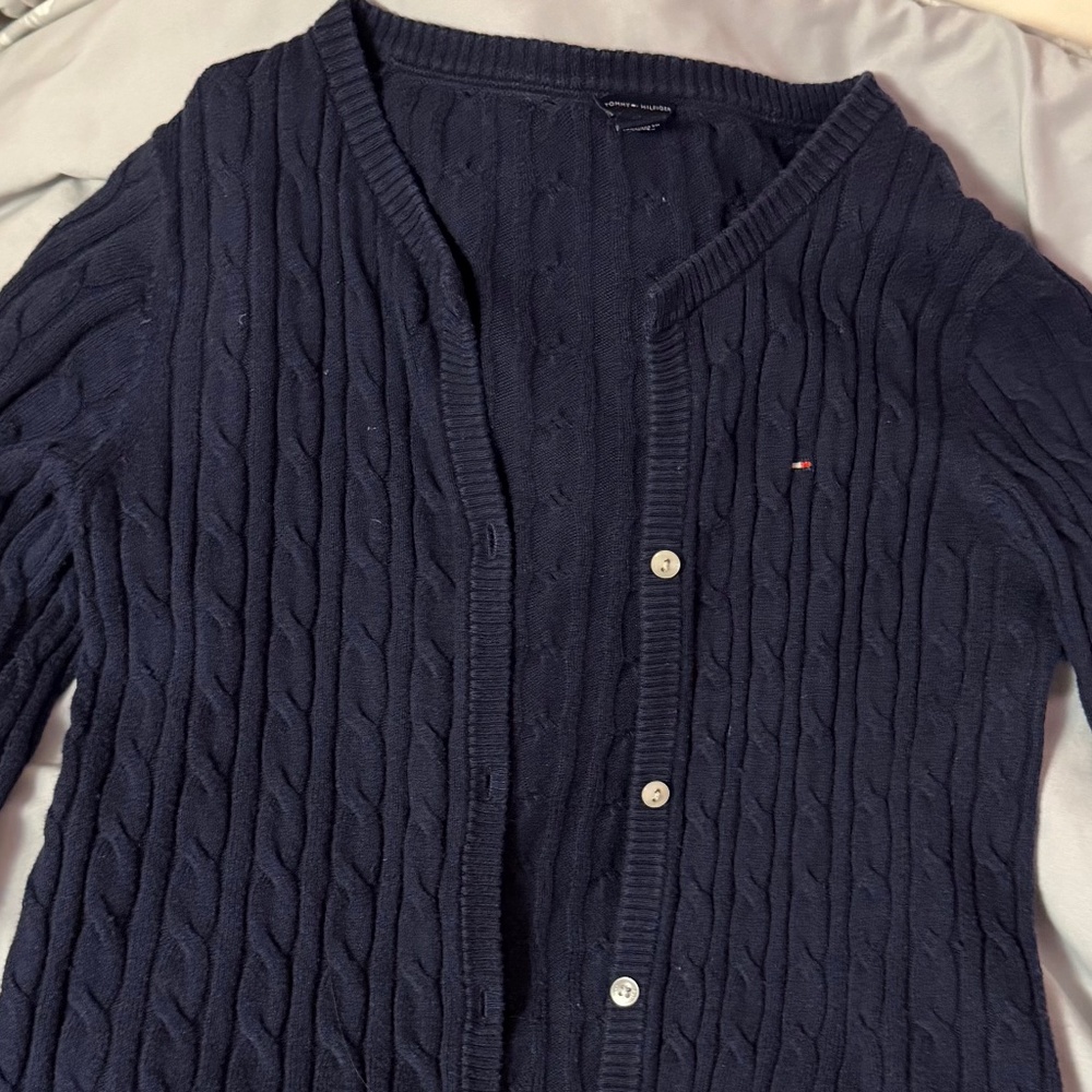 Tommy Hilfiger cardigan button up cable knit  navy